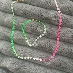 Colorful Smiley Face Necklace and Bracelet Set